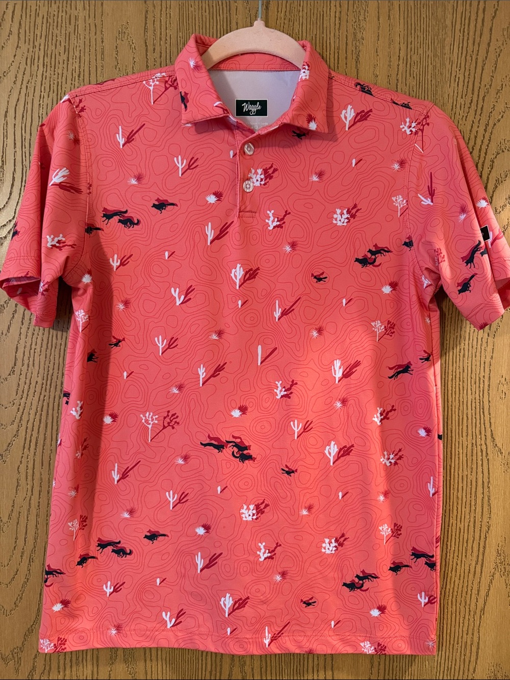 Boys Waggle Coral Polo Golf Shirt with Desert Motif